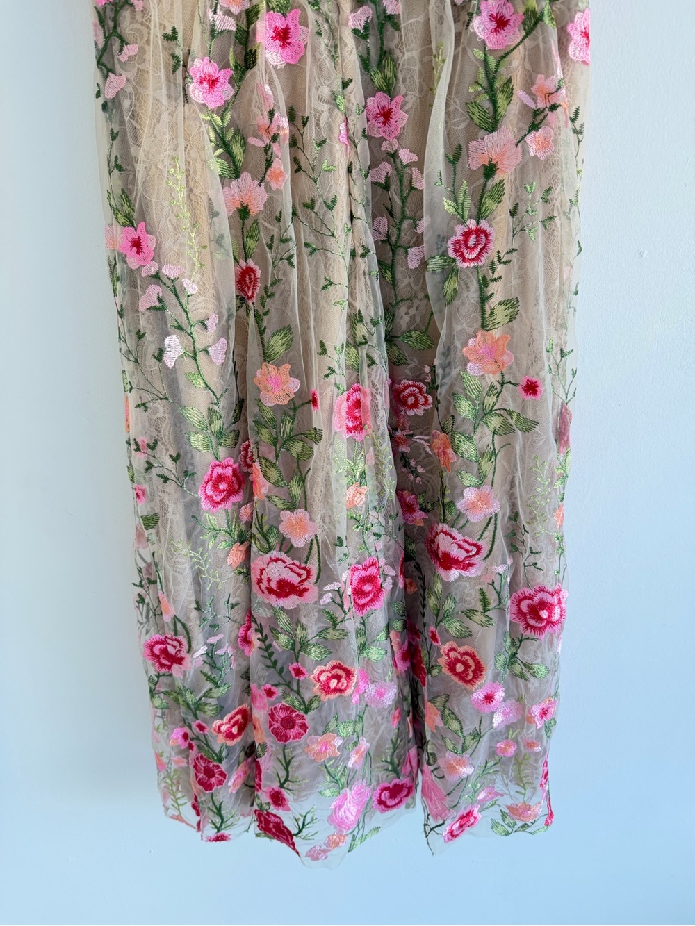 Mac Duggal Beige Floral Embroidered Flutter Sleeve Midi Dress 8 57173 - Picture 12 of 16